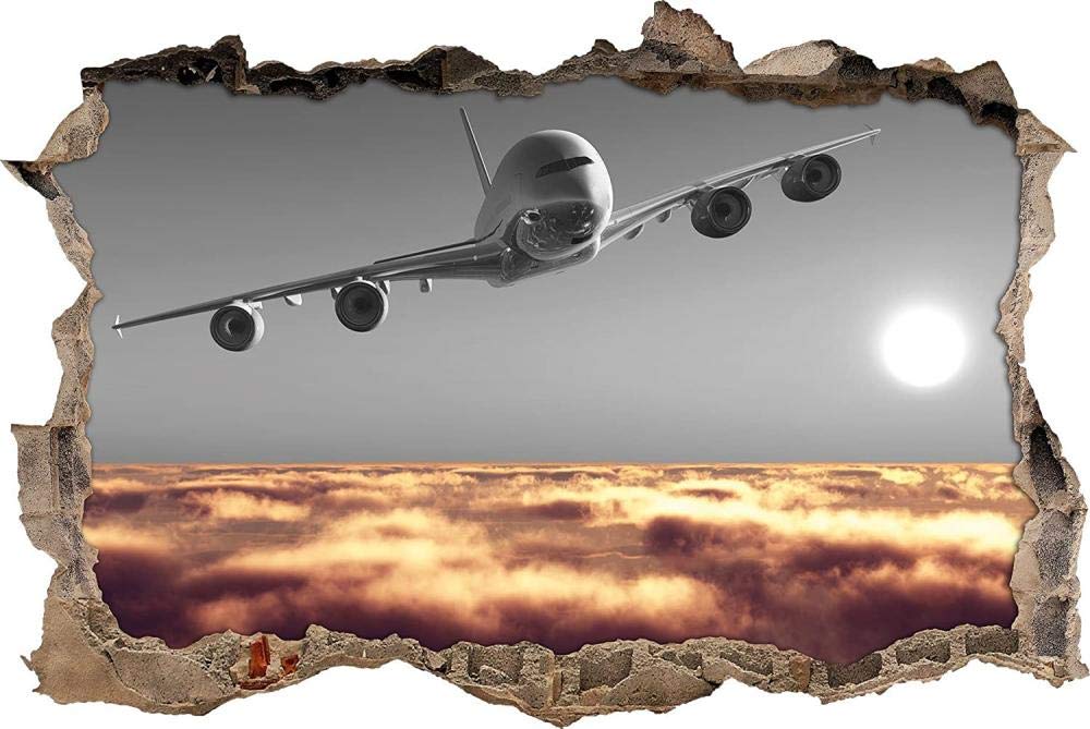 Pegatinas de Pared rotas 3D Airplane over sea of ​​clouds calcomanías murales extraíbles decoración de Sala de Arte de Vinilo para Sala de Estar Dormitorio Cocina 80x120cm