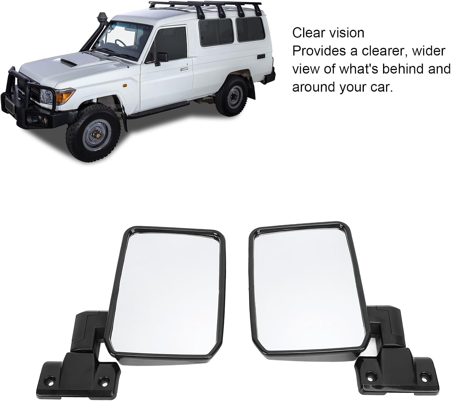 Left Right Rearview Mirror Set, Replacement Left Right Door Mirror Set for LandCruiser 70 75 78 Series 1985-2013, Driver and Passenger Side Side View Mirror, Manual Folding (Long