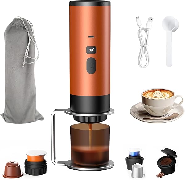 Macchina da caffè portatile, macchina per caffè espresso portatile da viaggio, 18 bar, autoriscaldante, ricaricabile tramite USB, compatibile con capsule NS e caffè macinato per auto, campeggio - 1