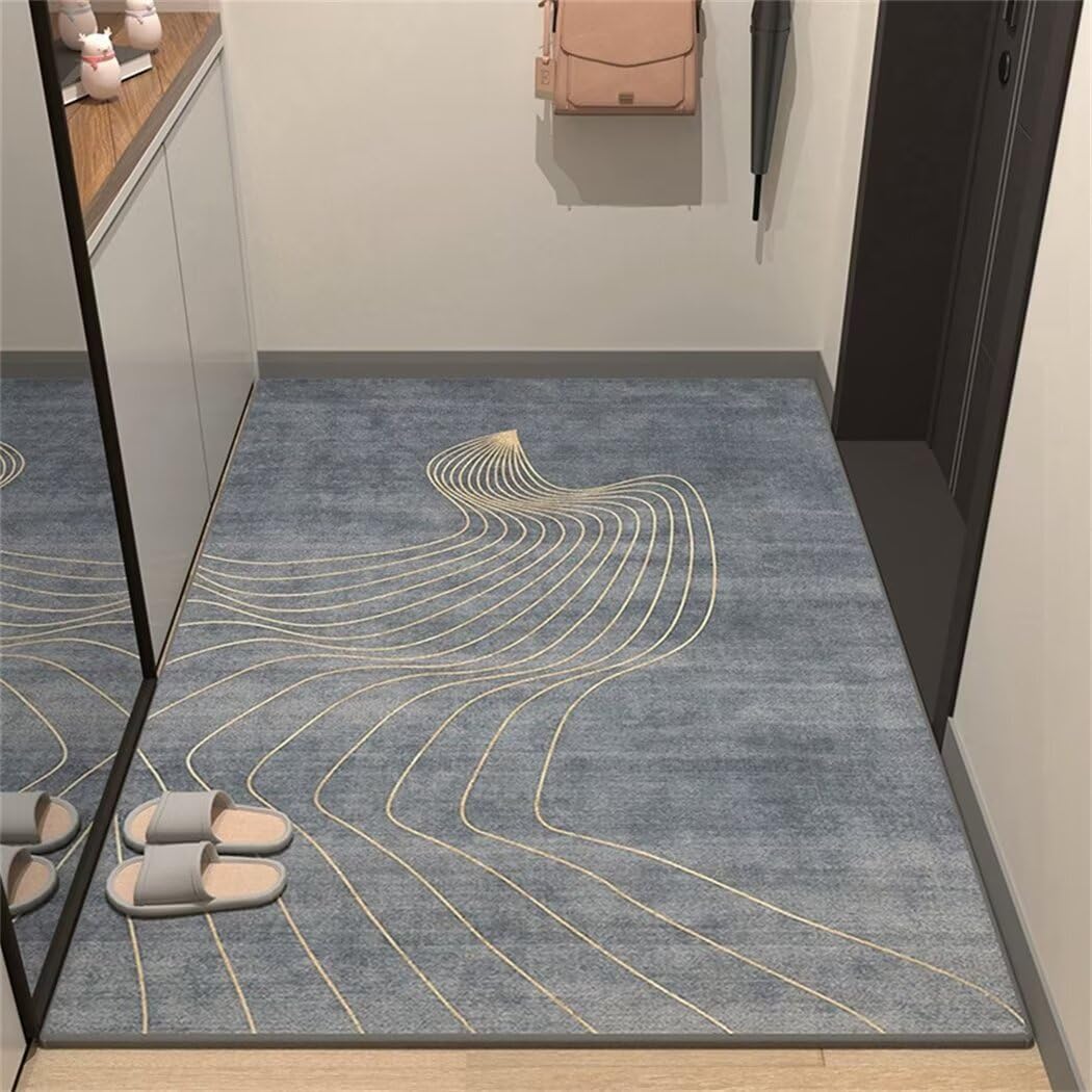 Tapis de salon à motif rayé moderne bleu lavable 200x250 cm