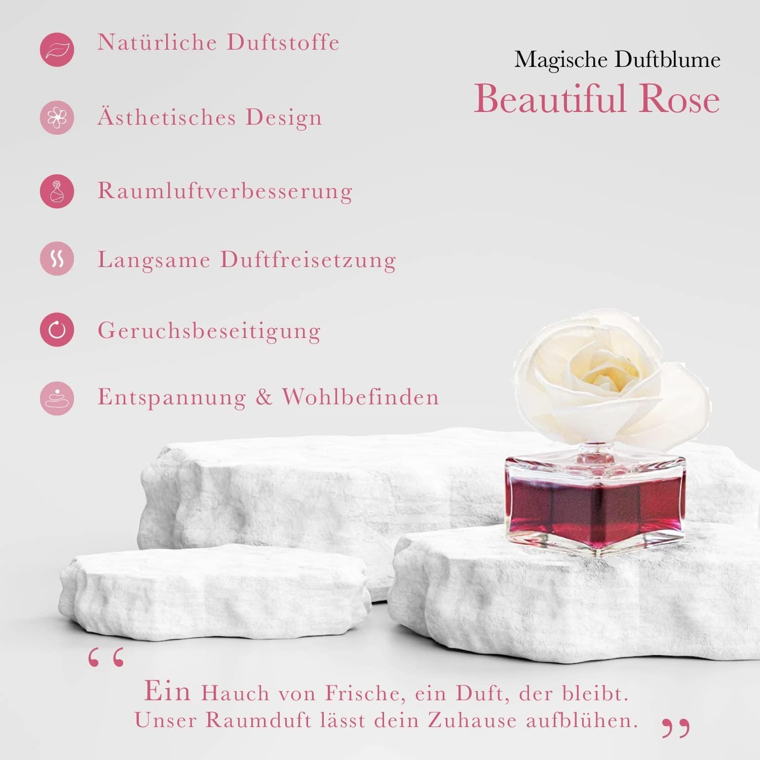 Beautiful Rose Lot de 15 désodorisants 75 ml – Parfum d'ambiance sensuel, diffuseur – Le parfum de l'amour, décoration d'intérieur