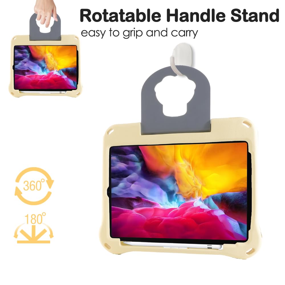Funda para iPad de 10ª generación para niños y niñas, iPad 10 de 10.9 pulgadas, espuma EVA ligera, a prueba de golpes, a prueba de niños, funda para tablet Pro con asa de soporte, color amarillo