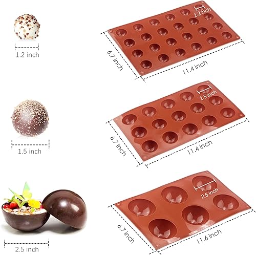 Miniatura 2 de JOERSH Molde de bomba de chocolate caliente, 3 moldes redondos de silicona de media esfera para hornear pasteles, dulces, gelatina, mousse
