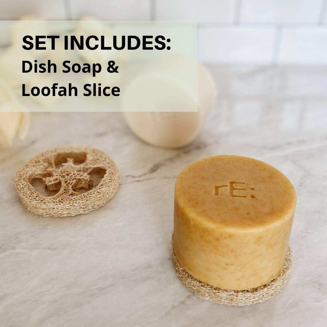 RE: Saponetta ecologica per lavare i piatti con supporto in luffa, senza olio di palma, senza rifiuti, senza plastica, senza coloranti e profumi artificiali e profumo di agrumi (1 pezzo, agrumi)