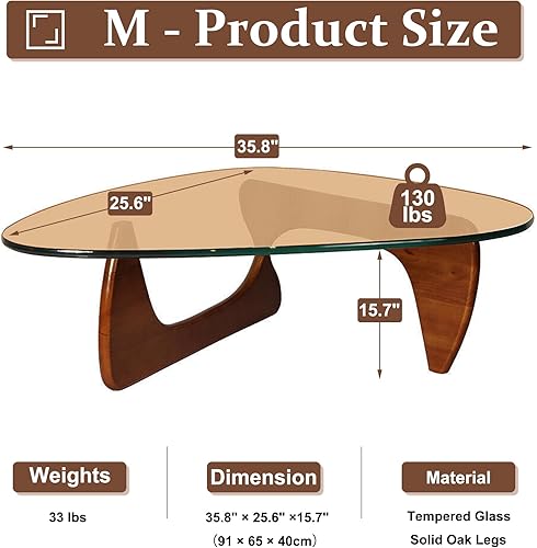 Miniatura 87 de Pequeña mesa auxiliar ovalada de cristal, mesa moderna triangular para sala de estar, centro negro, base de madera maciza y parte superior