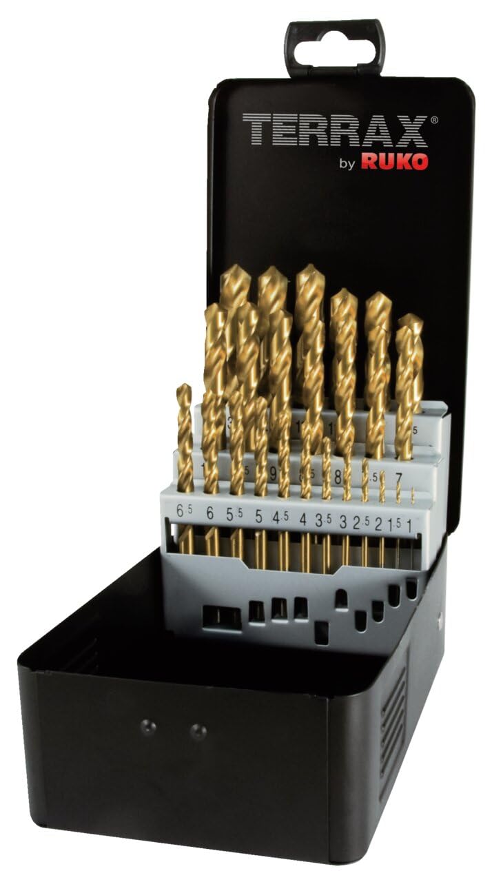 Terrax A250215T Coffret de forets hélicoïdaux 25 pièces HSS TiN Coffret acier (Import Allemagne)