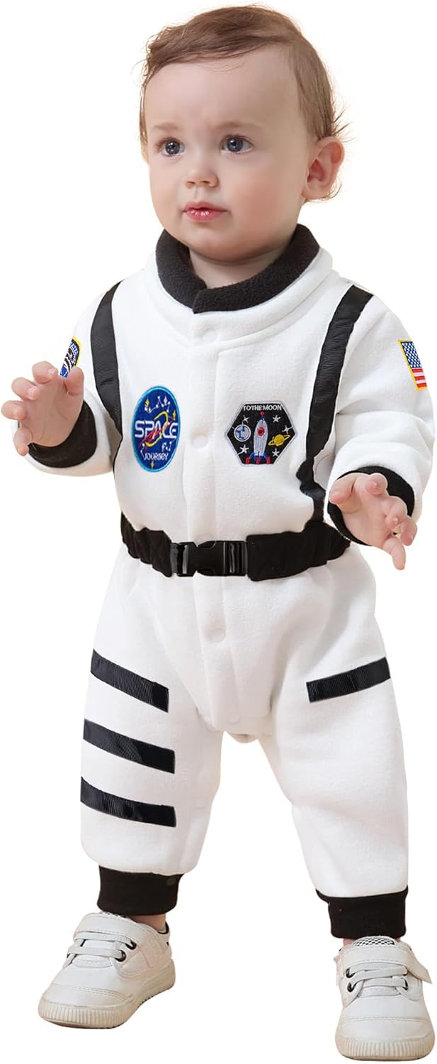 Daddy's New Fishing Buddy Baby Boys Girls Halloween Hoodie Bodysuits Astronaut Costume Cosplay Jumpsuit White Thick Section 12-18 Months