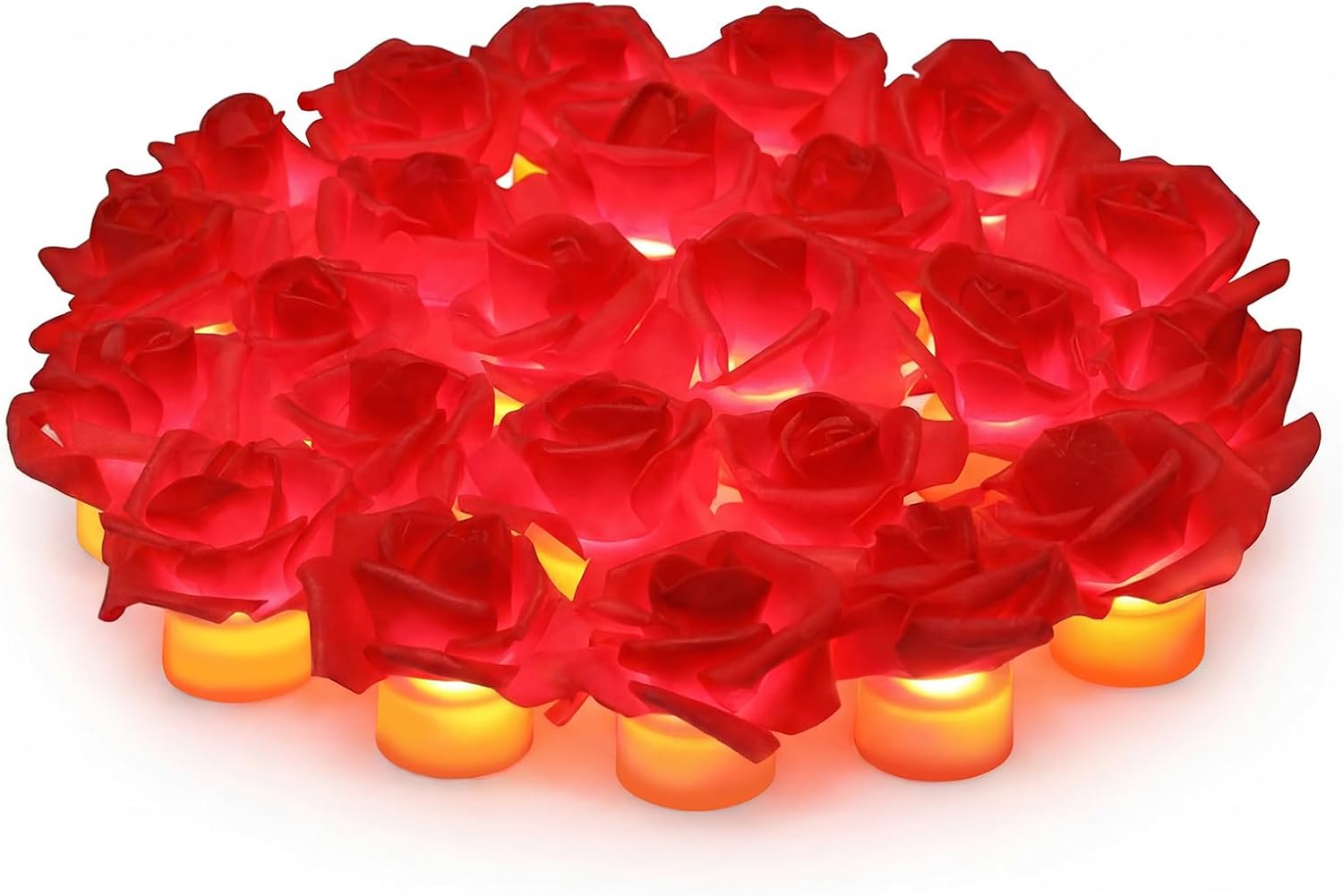 VIHOSE 24 Pack Red Rose LED Candles with Artificial Flowers, 200+Hour Battery Operated Tea Lights Candles for Centerpiece Table Wedding Anniversary Party Decorations(Red)