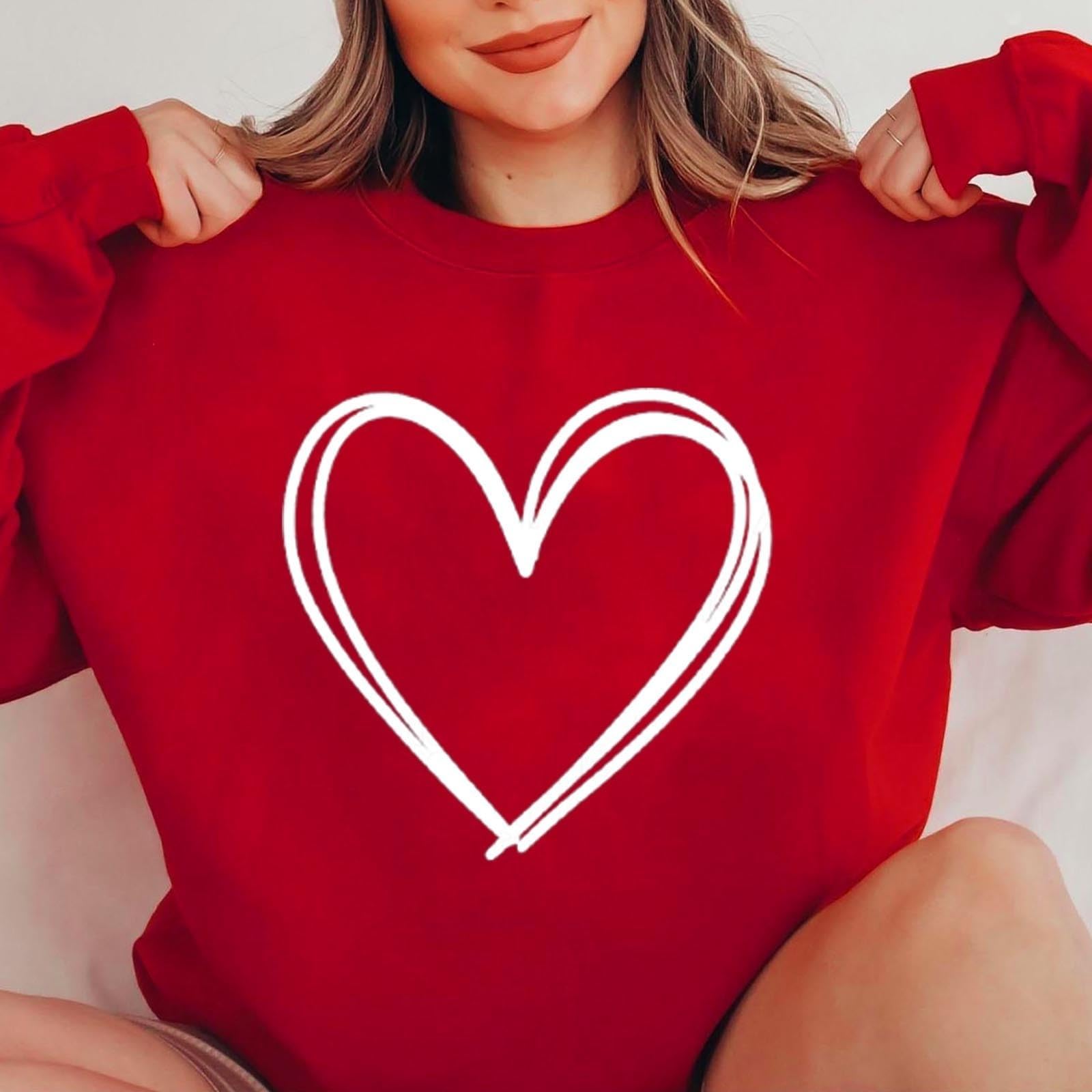 Generisch Maglione da donna per San Valentino, felpa da donna, per San Valentino, rosso, con stampa carina, casual, con motivo a cuore, per dormire