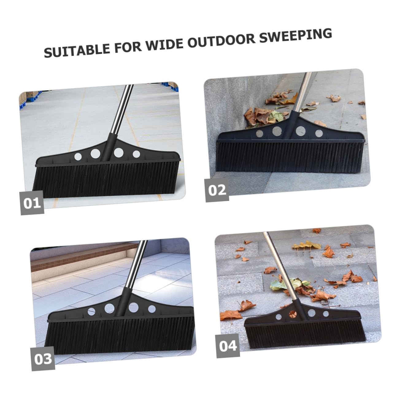 Scopa da Giardino in Acciaio Inossidabile Larga e Setole in Nylon Nera con Impugnatura Confortevole per Pulizia Efficiente di Patio e Decking Esterni