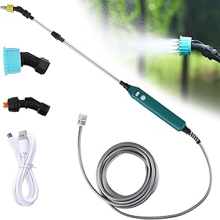 Elektrischer Pflanzensprüher für Garten, Akku Drucksprüher Gartenspritze mit 3 Verstellbar Düsen und 5m Schlauch, Gartensprüher Sprühlanze mit Anzeige des Batteriestand