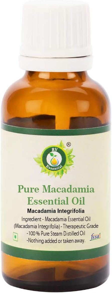 R V Essential Macadamia Essential Oil | Macadamia Integrifolia | for Hair | for Face | for Skin | for Scalp Masage | for Body | 100% Pure Natural | Steam Distilled | Therapeutic Grade | 300ml | 10oz