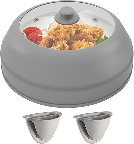 Miniatura 8 de Cubierta de vidrio para salpicaduras de microondas para alimentos, cubierta de placa de silicona de 10.5 pulgadas, plegable, de grado alimenticio,
