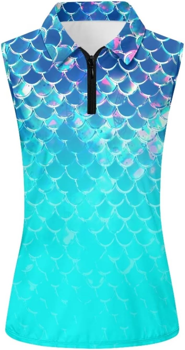 Women's Sleeveless Golf Tennis T Shirts Zip Up Workout Tank Tops Athletic Shirt Lightweight Tummy Control