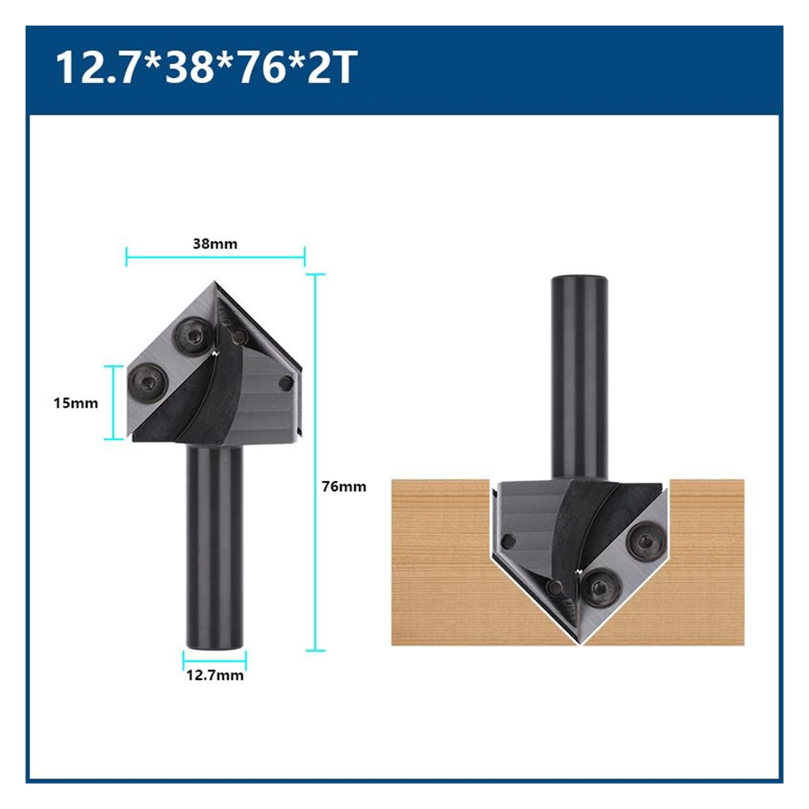 1pc V Slot strugarka do drewna Bit 90 stopni 1/2 Shank Spoilboard frez do powierzchni z wkładką węglikową, frez do drewna(12.7x38x76mm)