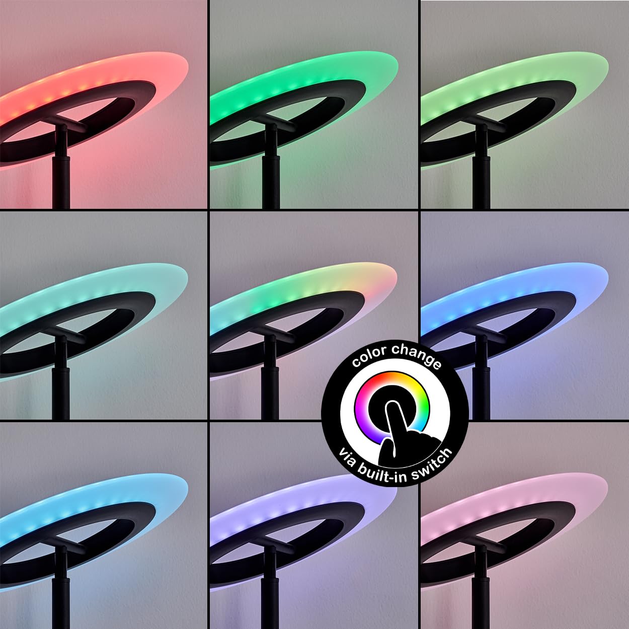 Lampa stojąca LED HOFSTEIN Byrum, możliwość ściemniania, wykonana z metalu/szkła w kolorze czarny/biały, verstellbar, nowoczesny design, ściemniacz dotykowy, CCT, 186,5 cm, salon, sypialnia, jadalnia