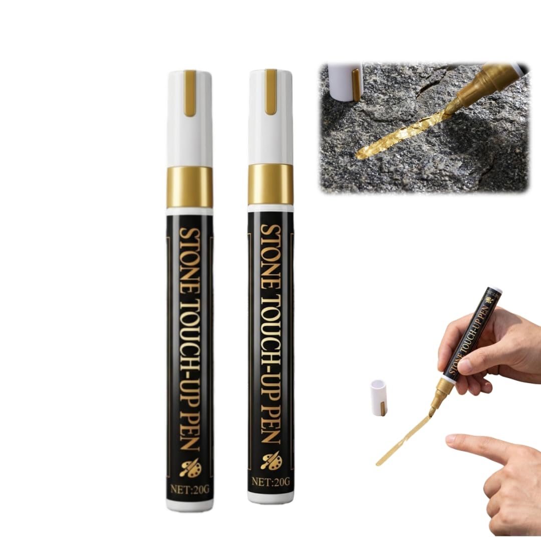 BRTNUP 2Pcs Golden Tombstone Marker Pen,Touch Up Paint Pen,Oil Based Tombstone Markerfor Restoring Faded Grave Inscriptions, Waterproof Pens with Strong Coverage for Gravestones, Metal & Glass