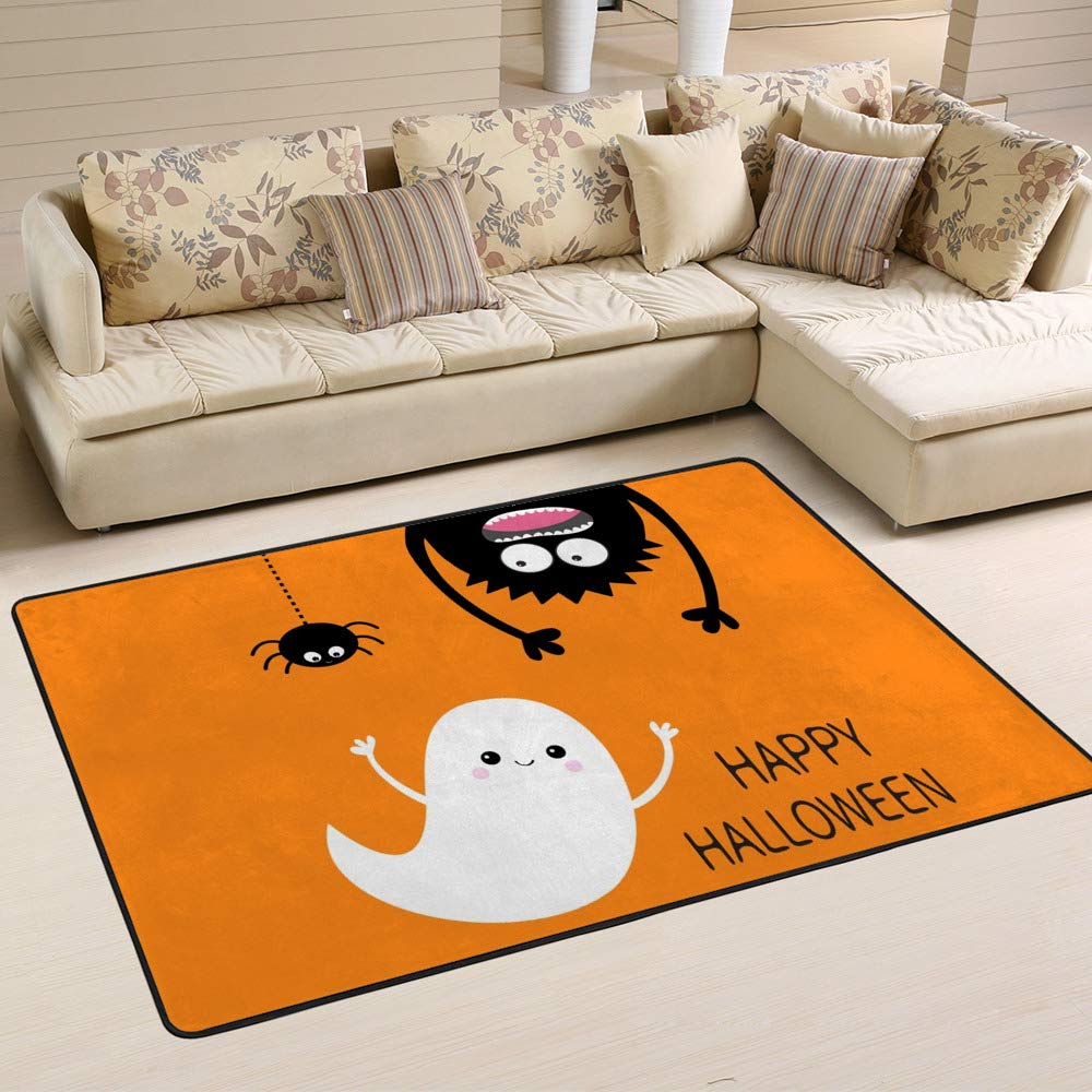 Tapis Happy Halloween Ghost en velours corail facile à nettoyer pour salon et chambre