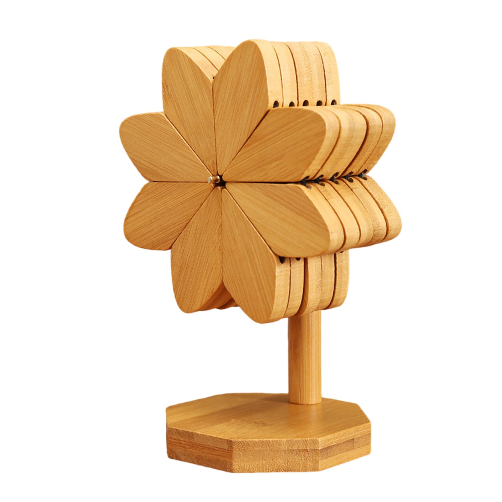 Pinwheel Shape Wood Placemat Wooden Drink Holders Kitchen Trivet with Base for Hot Dishes Pots Use Wooden Trivets for Hot Dishes