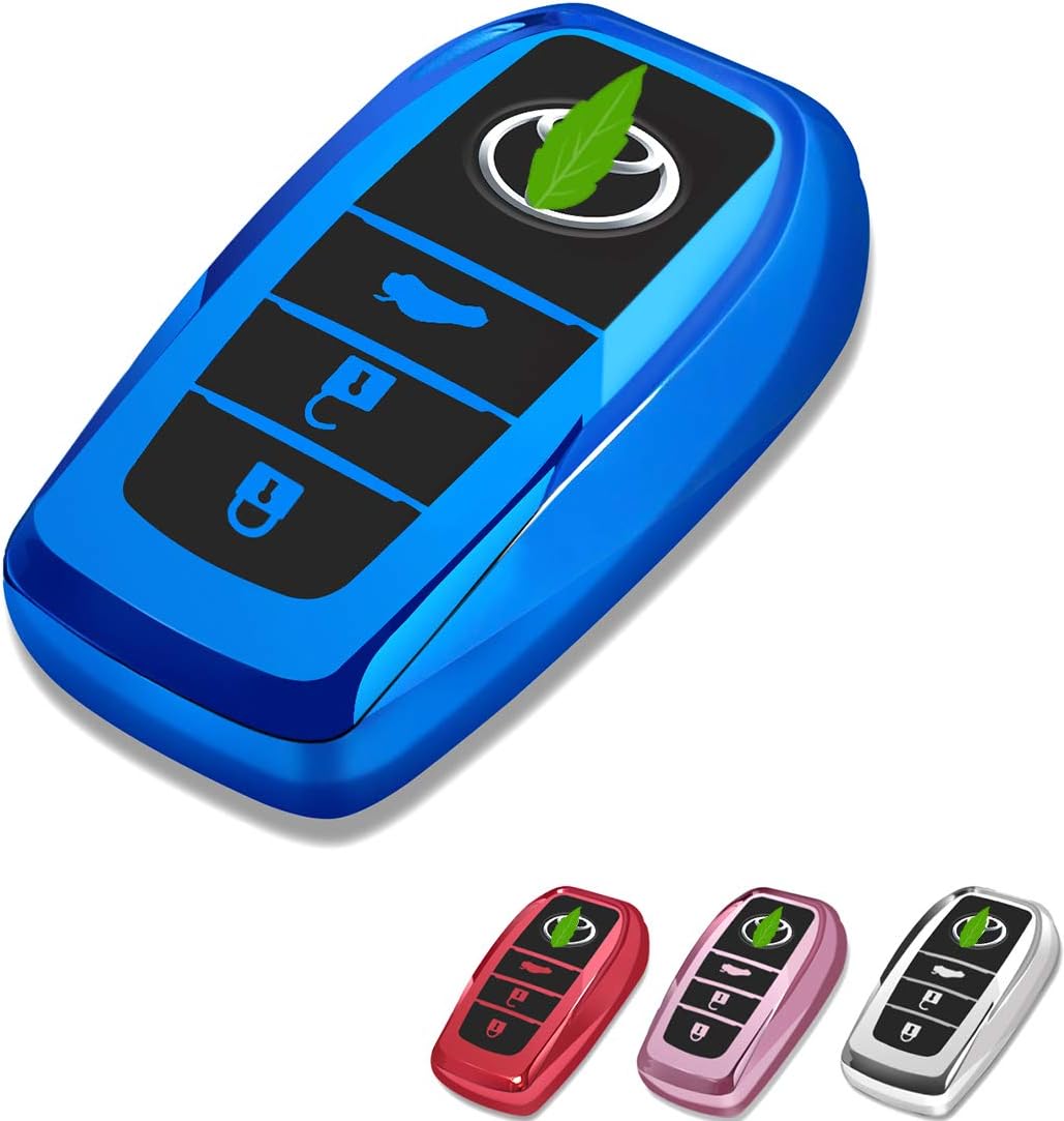 for Toyota Key Fob Cover, Key Fob Case for Toyota camry RAV4 COROLLA highlander CROWN LAND CRUISER PRADO 3 Buttons Smart Remote Premium Soft TPU Toyota Key Fob Holder (Blue)