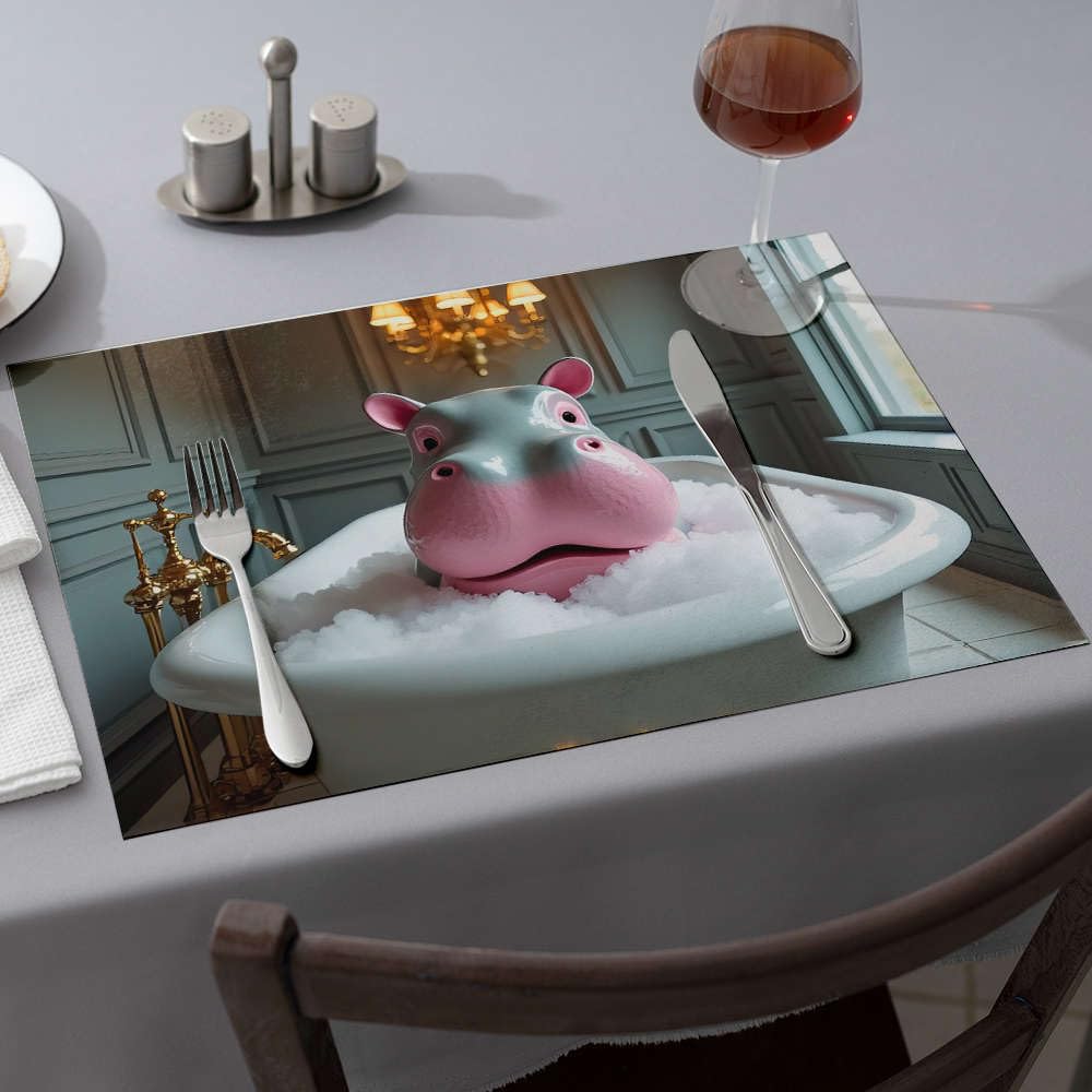 Sets de table premium hippopotame : décoration de table de Pâques 4 pièces