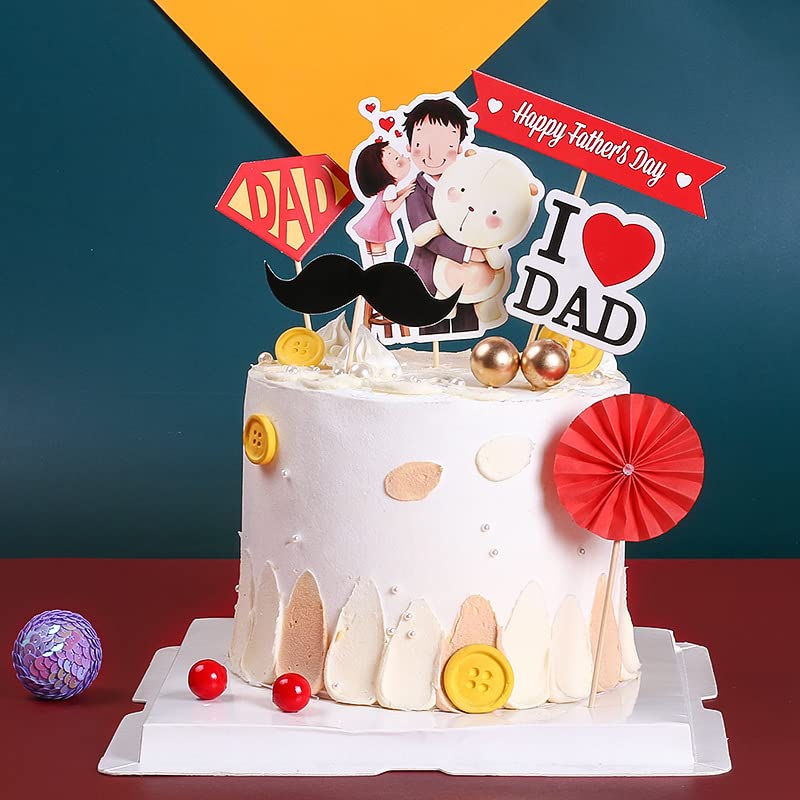 Decorazioni Festa Del Papà Happy Dad – 2 Striscioni Pre-Infiliati + Topper Per Torta, Blu Glitter, Lettere 16cm, Nastro 3m