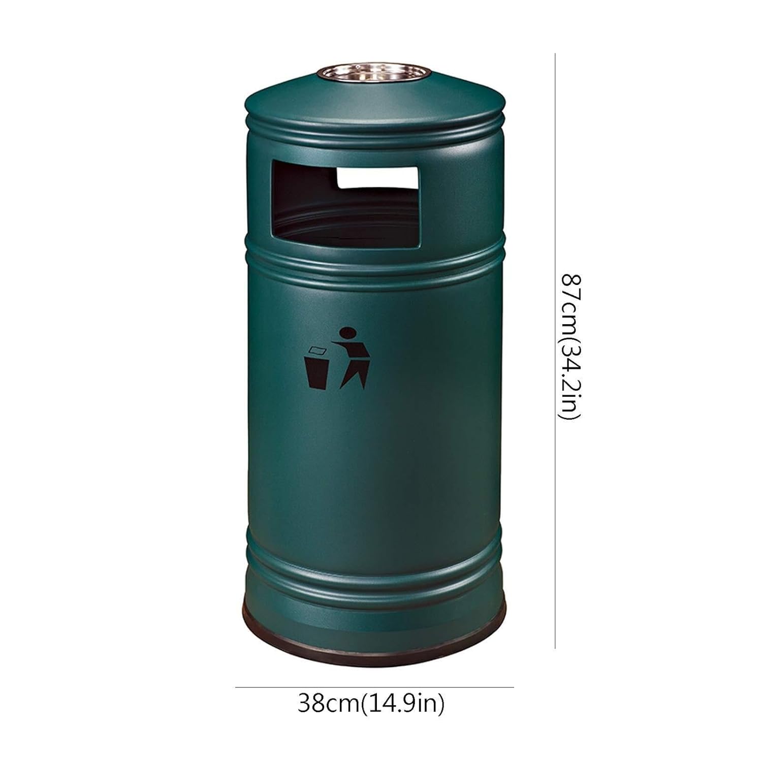 Outdoor Long Cylindrical Trash Can with Ashtray – 13.2 Gallon Metal Waste Bin with Lid for Parks, Streets & Commercial Use, Brown Design, 50L Capacity(Green)