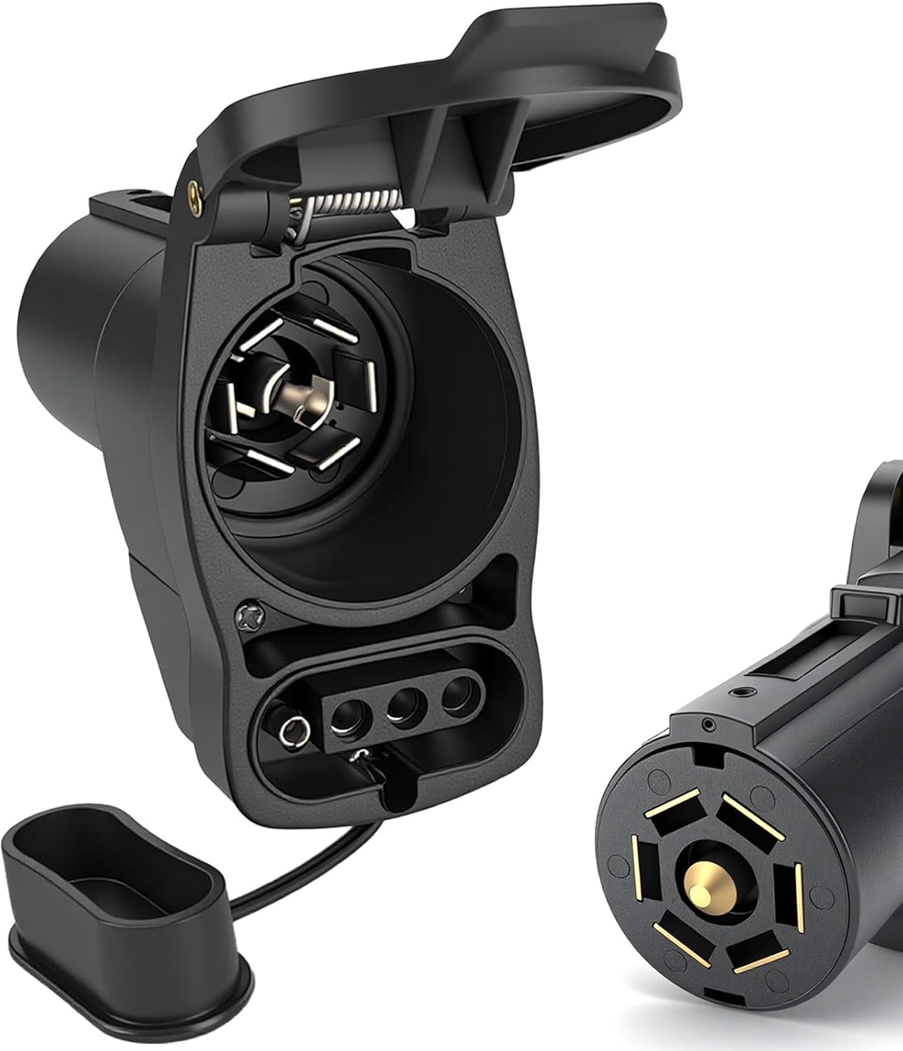 Multi Tow 7-Way to 4-Pin and 7-Pin Trailer Adapter, 2-in-1 Design - Plug and Play Dual Port Extender, 7 Pin Connector to 7-Way Blade Receptacle + 4-Way Flat Receptacle