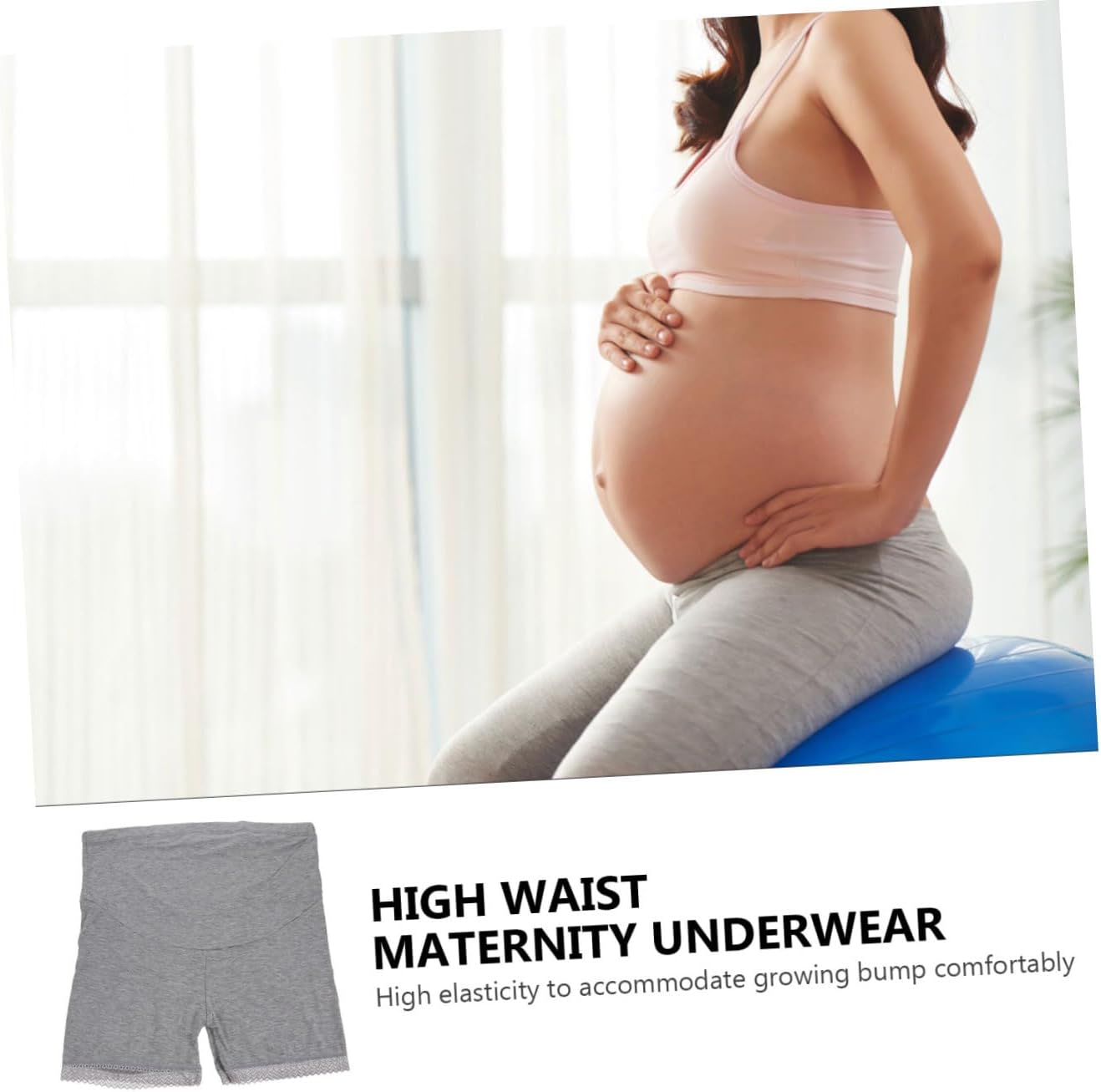 2pcs High Waist Maternity Panties Cotton Lace Underwear Soft Breathable Pregnant Women Safety Pants for Pregnancy and Postpartum Support Grey