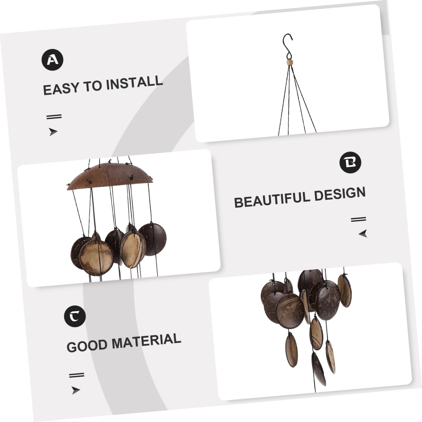 UKCOCO Campanelli Vento Creativi in Guscio di Cocco Marrone, Decorazione da Appendere per Giardino, Allevia Stress e Rispetta L'ambiente