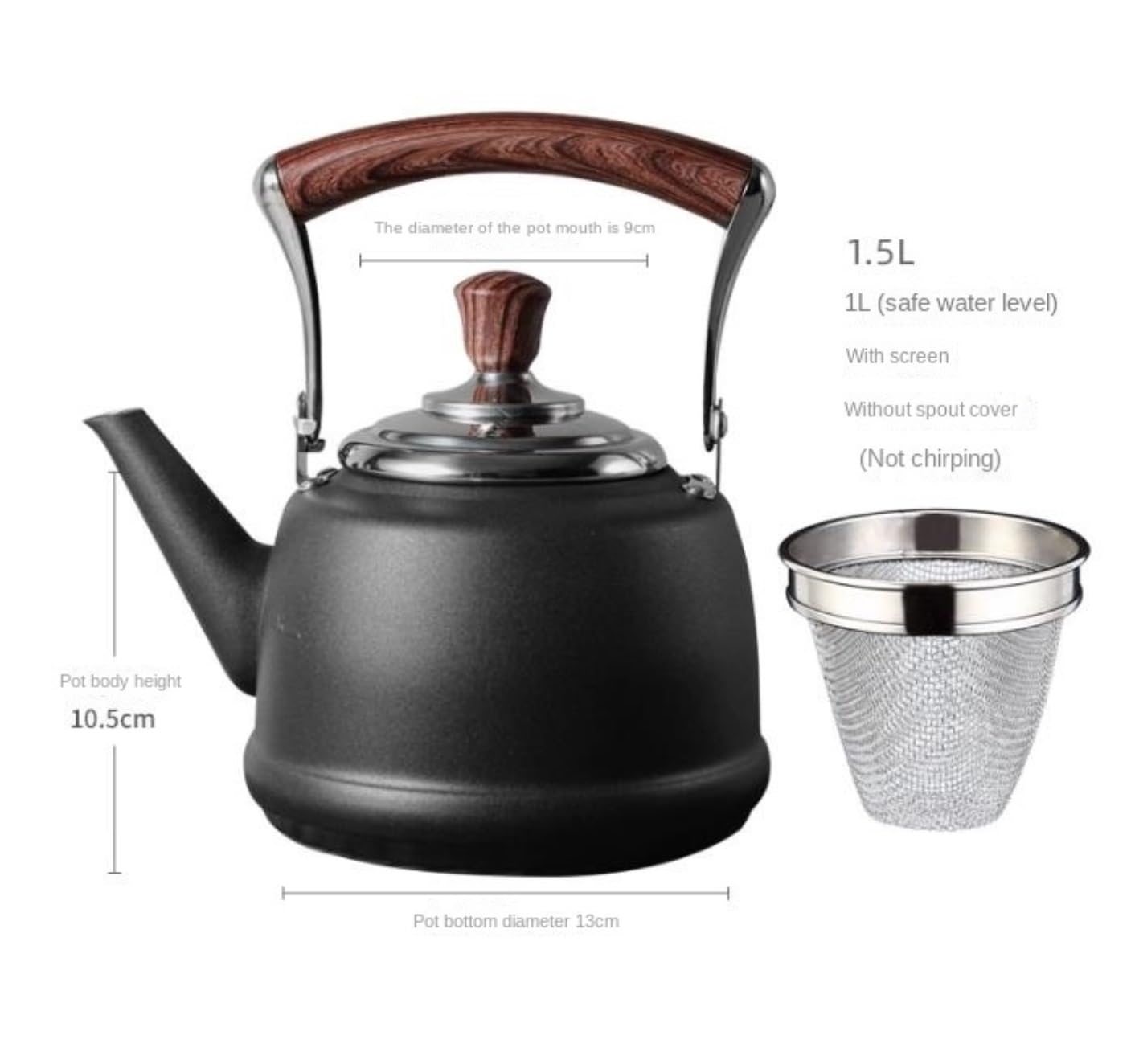 Tetera Tipo Cocinas Tetera De Acero Inoxidable 1,5 L Con Infusor For Cocina Inducción A Gas Calentar Agua Té(Black)