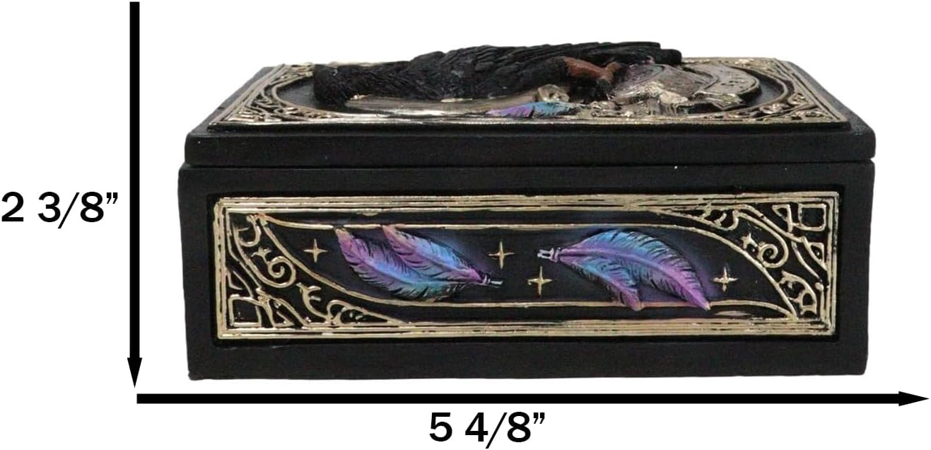 Ebros Gift Quoth The Raven Crow Crescent Moon Wicca Divination Ornate Tarot Cards Decorative Box Storage Stash Trinket Jewelry Boxes