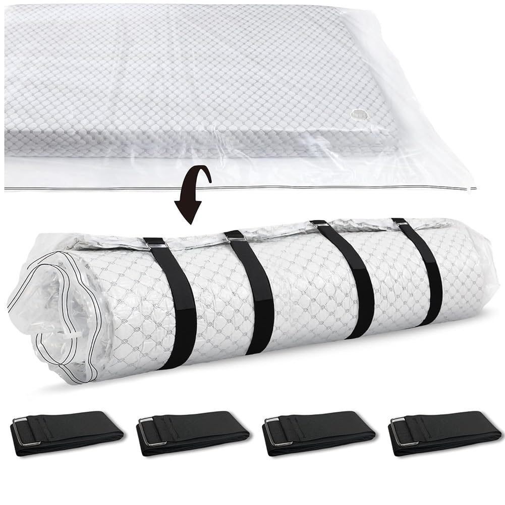 Aboiledy Mattress Vacuum Bag with 4 Straps, 98.4x78.7in/250x200cm Mattress Storage Bag, L Compression Sack for Easy Moving, Shipping and Storing with Straps for Moving, Transport, Storage