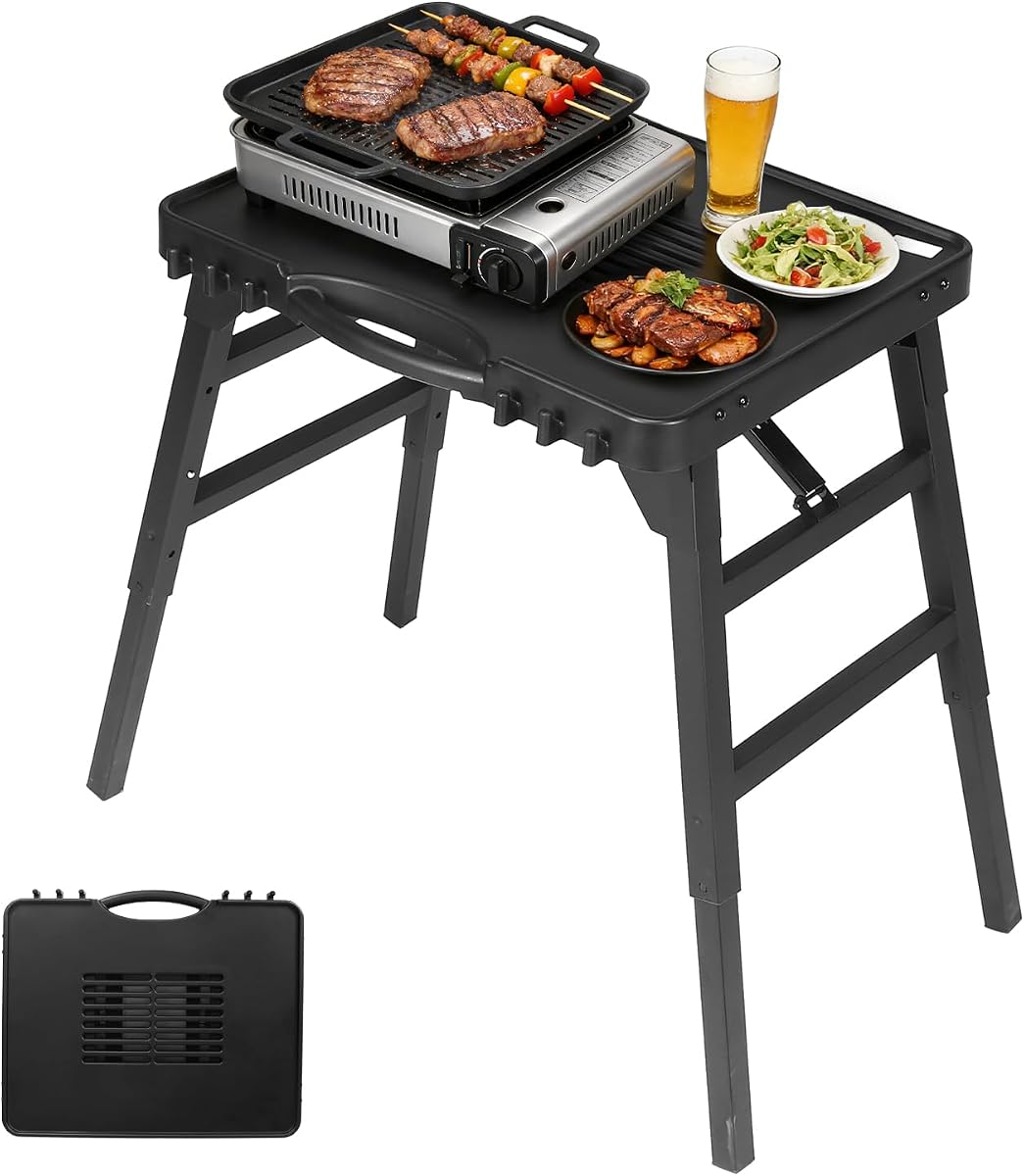 Foldable Griddle Stand for Blackstone 17" and 22" Tabletop Griddle, Portable Grill Table with Adjustable Legs/Hooks, Folding Grill Table for Ninja OG/Weber QSeries-BBQ Stand for Outdoor, Camping