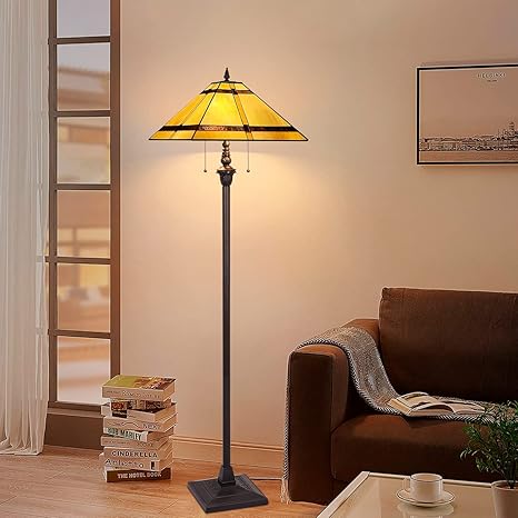 COTOSS Tiffany Floor Lamp for Living Room,Antique Style Tall Standing Lamp,Hancrafted 16 inch Stained Glass Mission Lamp Shade Pole Light for Bedroom Office photo 3
