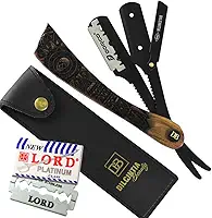 Navalhete para Barba Profissional Aço Inox Preto Cabo Madeira Nobre Talhada + Case Navalha Barbeiro Acabamento Barba Bigode Cabelo