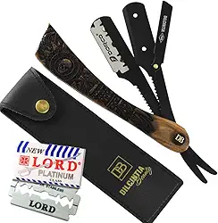 Navalhete para Barba Navalha Profissional Cabo Madeira Nobre Talhada Aço Inox + Case Dilcintia