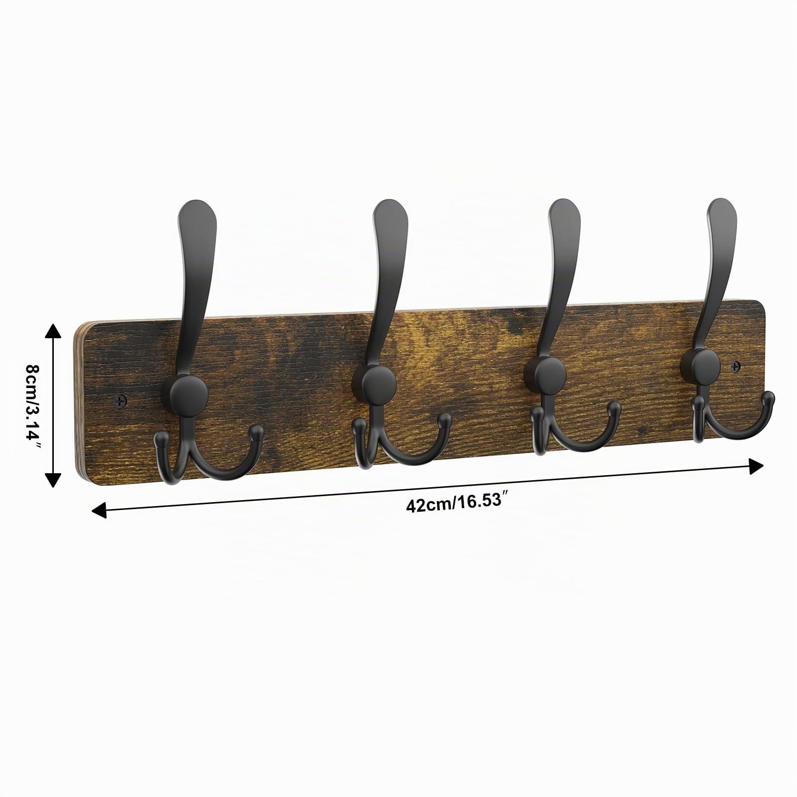 YMYNY 2 Pezzi Appendiabiti da Parete, 4 Ganci Tripli, 84CM Attaccapanni da Muro Moderno, Mensola Sospesa da Parete con Cappelliera, per Ingresso, Marrone Rustico HWS005H-2