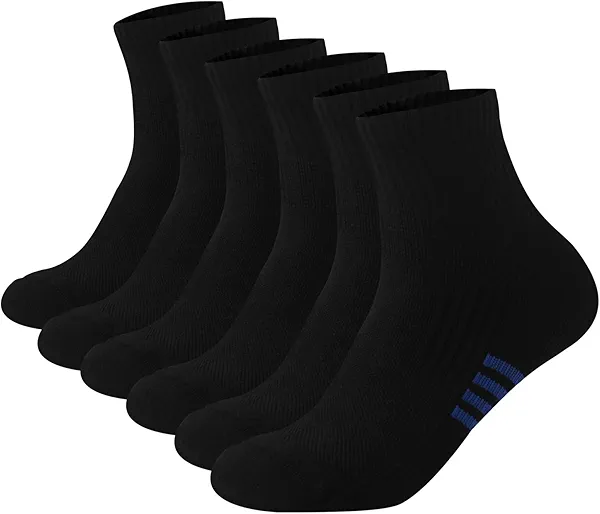 Wildarms Men's 6 Pack Running Socks - Arch Support & Breathable, Moisture-Wicking Cotton Socks for Sports & Outdoor