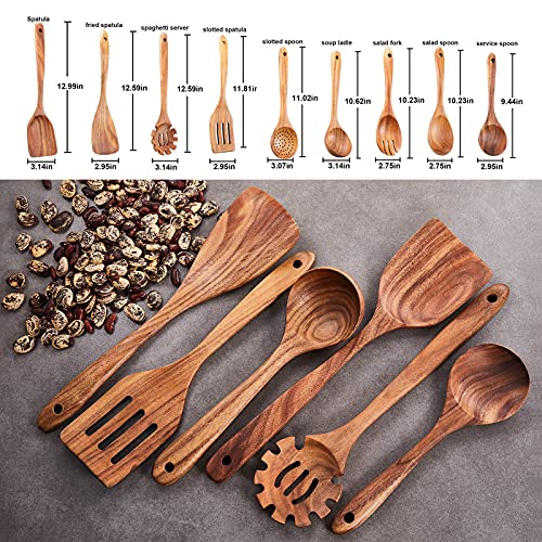 Wooden Kitchen Utensils Set,Gudamaye 9 Pce Wooden Spoons For Cooking,Wooden Cooking Utensils,Natural Teak Wooden Spoons For Non-Stick Pan #TOP2