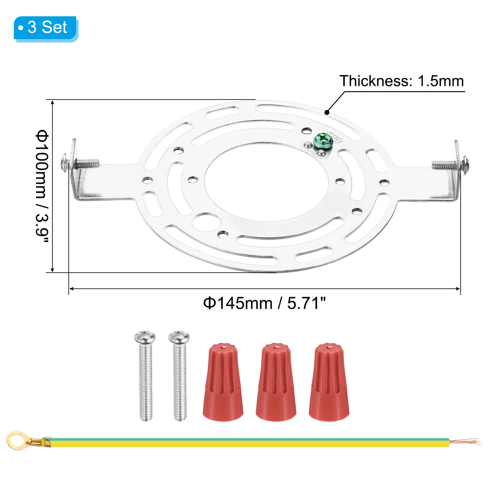 PATIKIL 145mm (5.71") Universal Light Fixture Mounting Bracket Kit, 3 Set Round Ceiling Plates with Screws for Wall Ceiling - Image 2