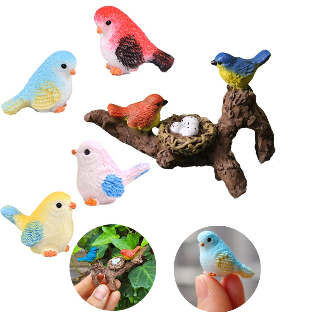Purple StarMini Birds 5 Pack Little Birds Tiny Birds Miniature Birds Figurines Resin Fairy Garden Accessories Mini Animals Figures Plant Pots Decorations Statues Gifts Brown