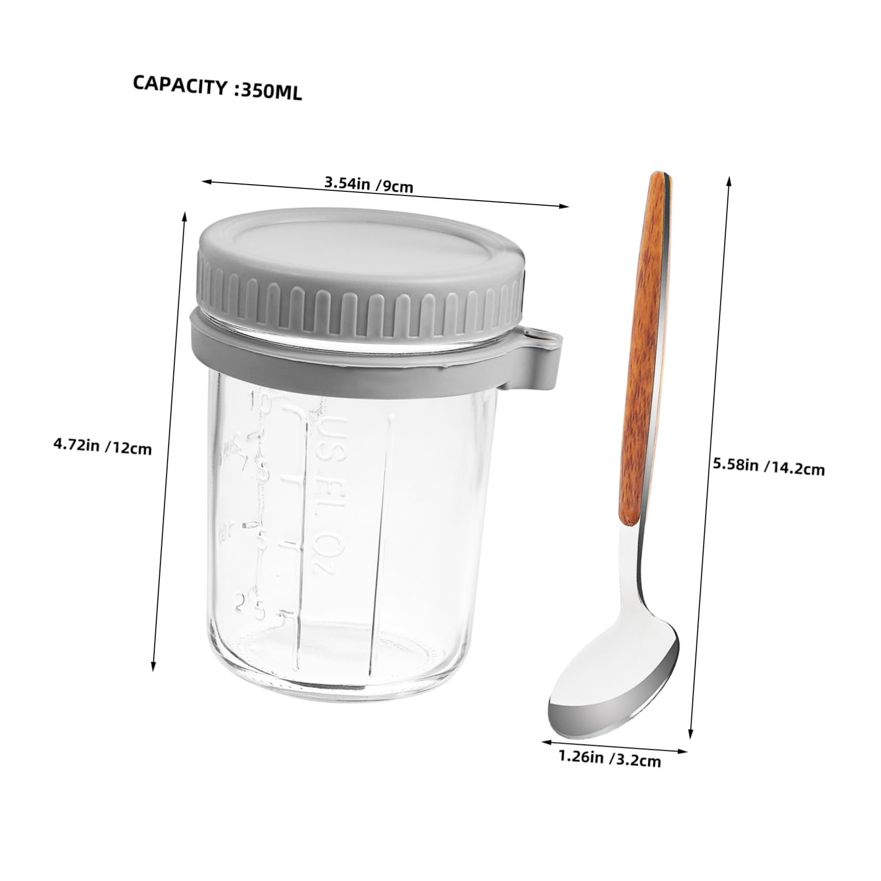 TOYANDONA 4piezas Tazón De Avena Para Desayuno De Recipiente De Vidrio Reutilizable Con Tapa y Cuchara Para Preparar Avena Nocturna o Yogur De Cereales