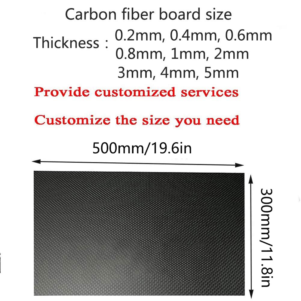 Foglio in fibra di carbonio 0,8 mm x 300 mm x 500 mm, uso per telaio drone fai da te ecc. (tessuto normale opaco)