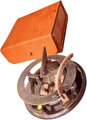 Miniatura 5 de ALADEAN Reloj de reloj de sol de latón vintage, brújula náutica antigua, reloj de reloj de sol en caja de regalo de cuero de recuerdo, reloj de sol