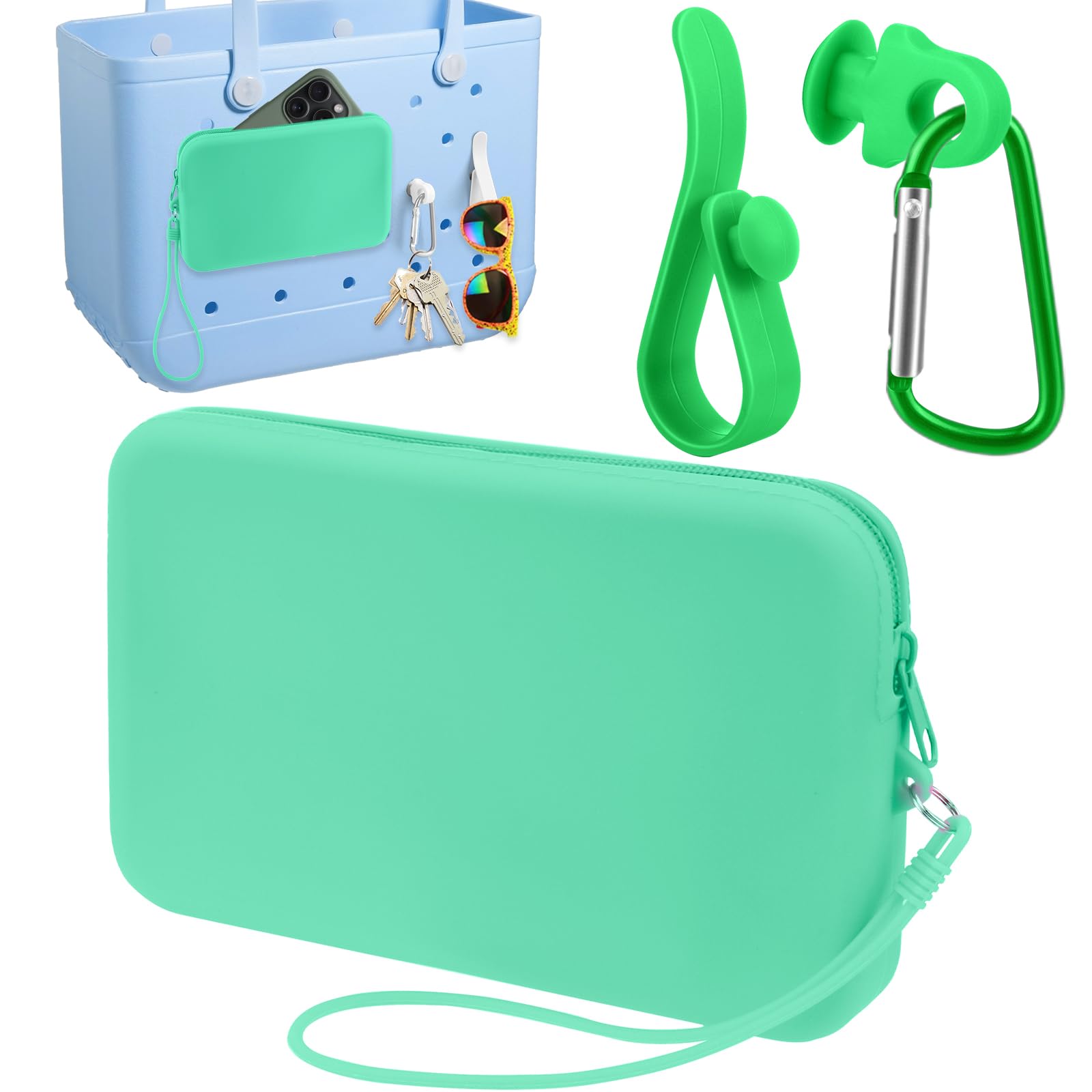 Silicone Phone Holder for Bogg Bag, Soft Silicone Insert Wallet Charm with 2 Pcs Key Holder for Bogg Bags Accessories, Attachment for Bogg Beach Bags