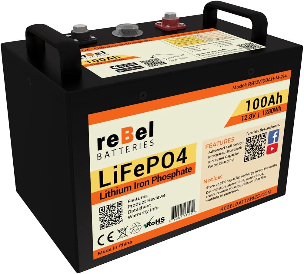 Amazon Com Rebel Batteries Metal Cased 100ah Lithium Battery Lifepo4 12v 100ah Battery Group 31 Deep Cycle Battery Rv Battery And Solar Battery Lithium Iron Phosphate Battery With Bluetooth Bms Automotive
