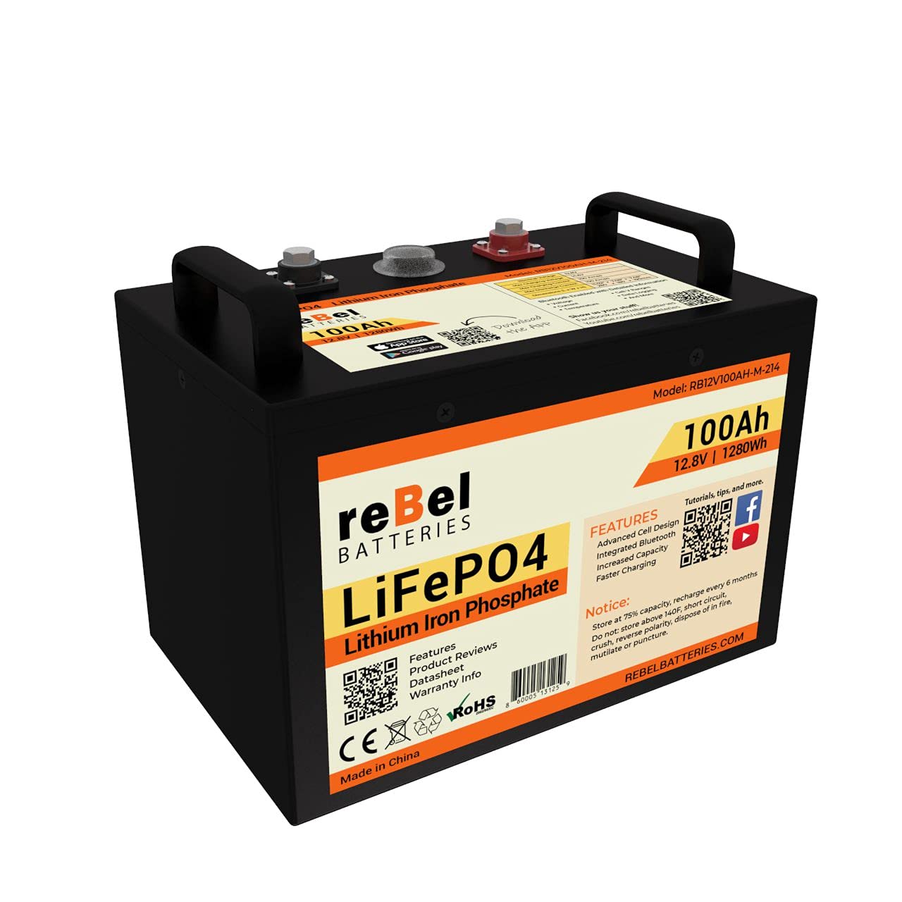 reBel Batteries Metal-Cased 100ah Lithium Battery - LiFePO4 12V 100Ah Battery - Group 31 Deep Cycle 