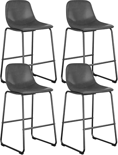 Miniatura 57 de Rfiver Taburetes de bar de piel sintética de poliuretano, juego de 2, taburetes industriales con respaldo y reposapiés, sillas modernas sin brazos