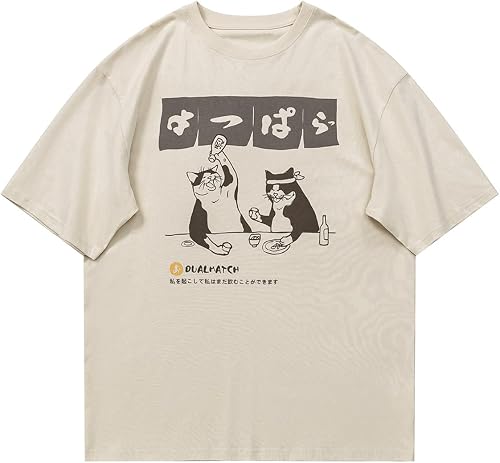 Vamtac Mens Cat Graphic Tees Vintage Cartoon Print T Shirts Summer Short Sleeve 